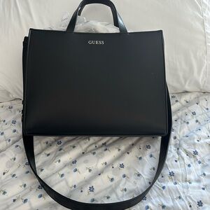 NWT black leather Guess tote bag